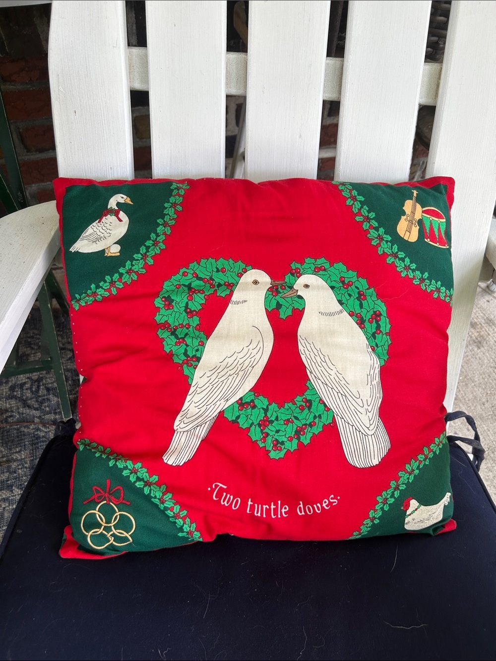 Vintage Two Turtle Doves Holiday Throw Pillow